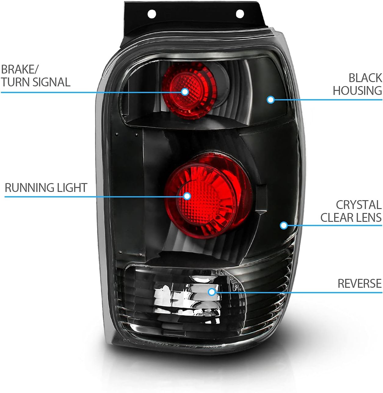 AmeriLite Black Replacement Brake Tail Lights Set For 98-01 Ford Explorer - Passenger and Driver Side