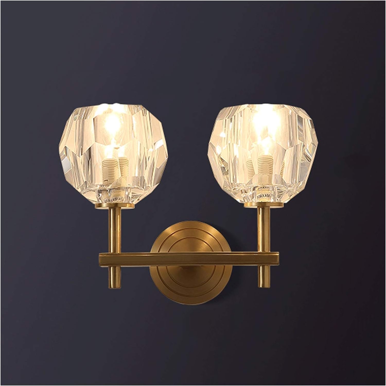ASerZenith Luxury Copper Crystal Wall Lamp 2 Heads Wall Sconce Lighting Modern Simple Indoor Lighting Fixture Lamps Home Room Decor Wall Sconces,Chandelier Lamps(2 Heads)