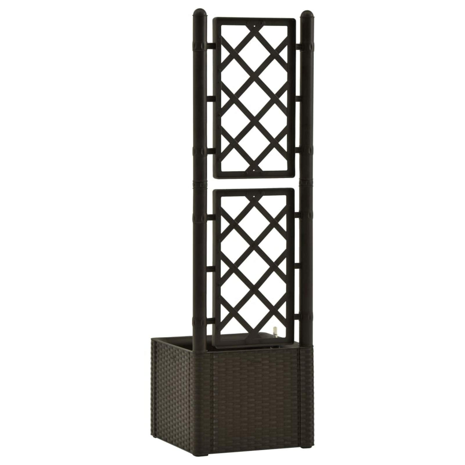 Letto Rialzato per Fiori, con Graticcio Integrato, Sistema di Irrigazione Automatica da 35 L, Dimensioni 43x43x142 cm, in Plastica PP, Design Rattan, per Giardino Esterno e Interno