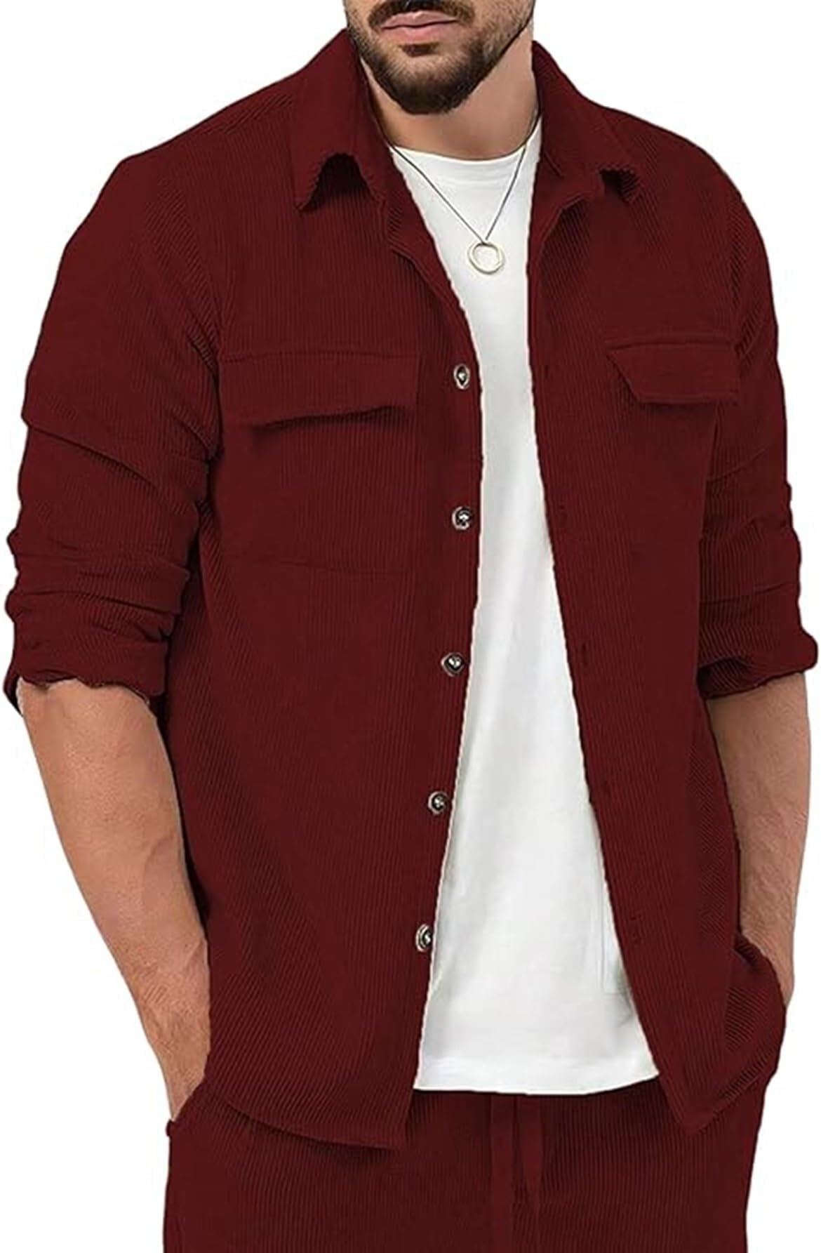 Mens Fashion Casual Shirt Cotton Blend Regular Fit Button Down Long Sleeve Shirt Grey (Rib)
