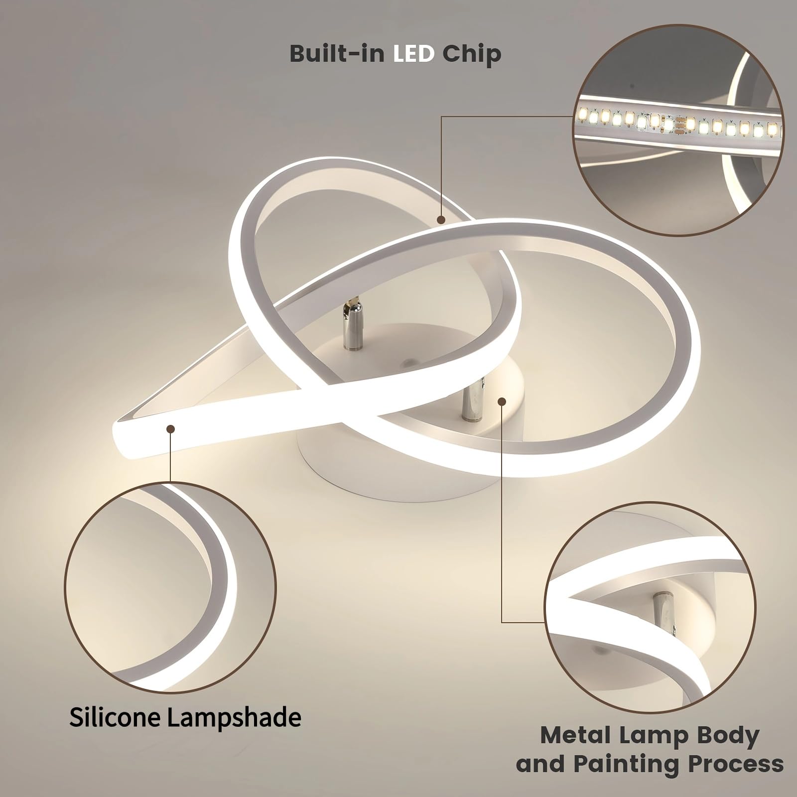 Comely Plafoniera LED Moderna, 30W 3375LM Lampada da Soffitto Creativo Forma di Fiore, Acrilico Illuminazione a Soffitto per Camera da letto Soggiorno Cucina, Bianco, Luce Naturale 4500K Dia 30cm