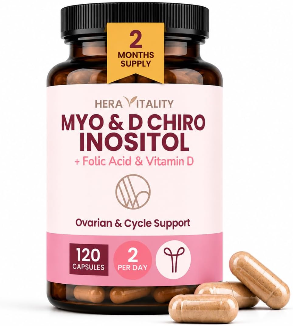 Inositol Capsules for Women | Myo & D-Chiro Inositol Complex with Folic Acid & Vitamin D3 | Hormone Balance, Cycle Support & PCOS | 120 Capsules (2 Month Supply)