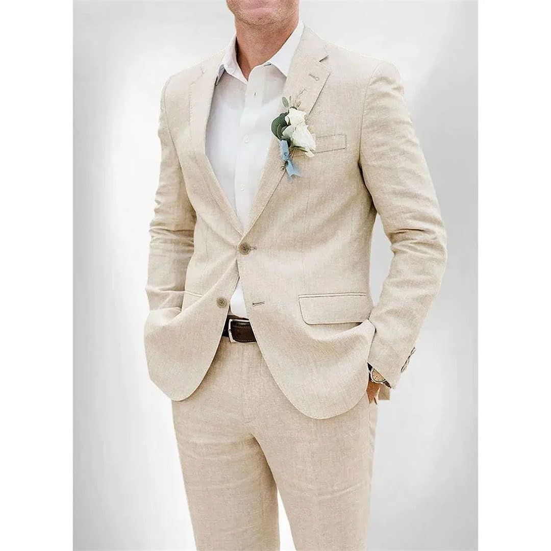 Elegante traje de boda para hombre, 2 piezas, color beige, con solapa de muesca, para novio, padrino, esmoquin, traje de playa delgado