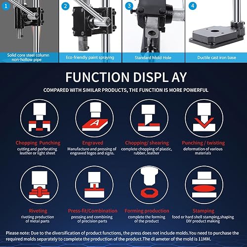 Miniatura 3 de SKMZ Punzonadora manual de punzonado de cuero, prensas de eje de base de hierro dúctil para piezas de bricolaje, perforación, corte, formación de