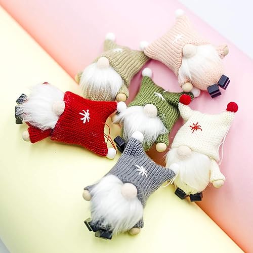 Miniatura 6 de Colgante colgante de felpa de gnomo de Navidad de Tomte sueco, sin rostro, adornos de muñeca de lana, 6 piezas