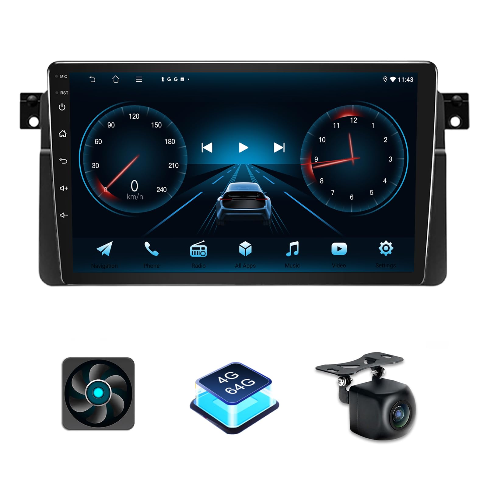 Autoradio 4 + 64 GB Android 13 per BMW Serie 3 E46 1999-2005 con Wireless Carplay Android Auto 9 pollici GPS Navigazione per Auto BMW E46 Radio Bluetooth WiFi DSP SWC