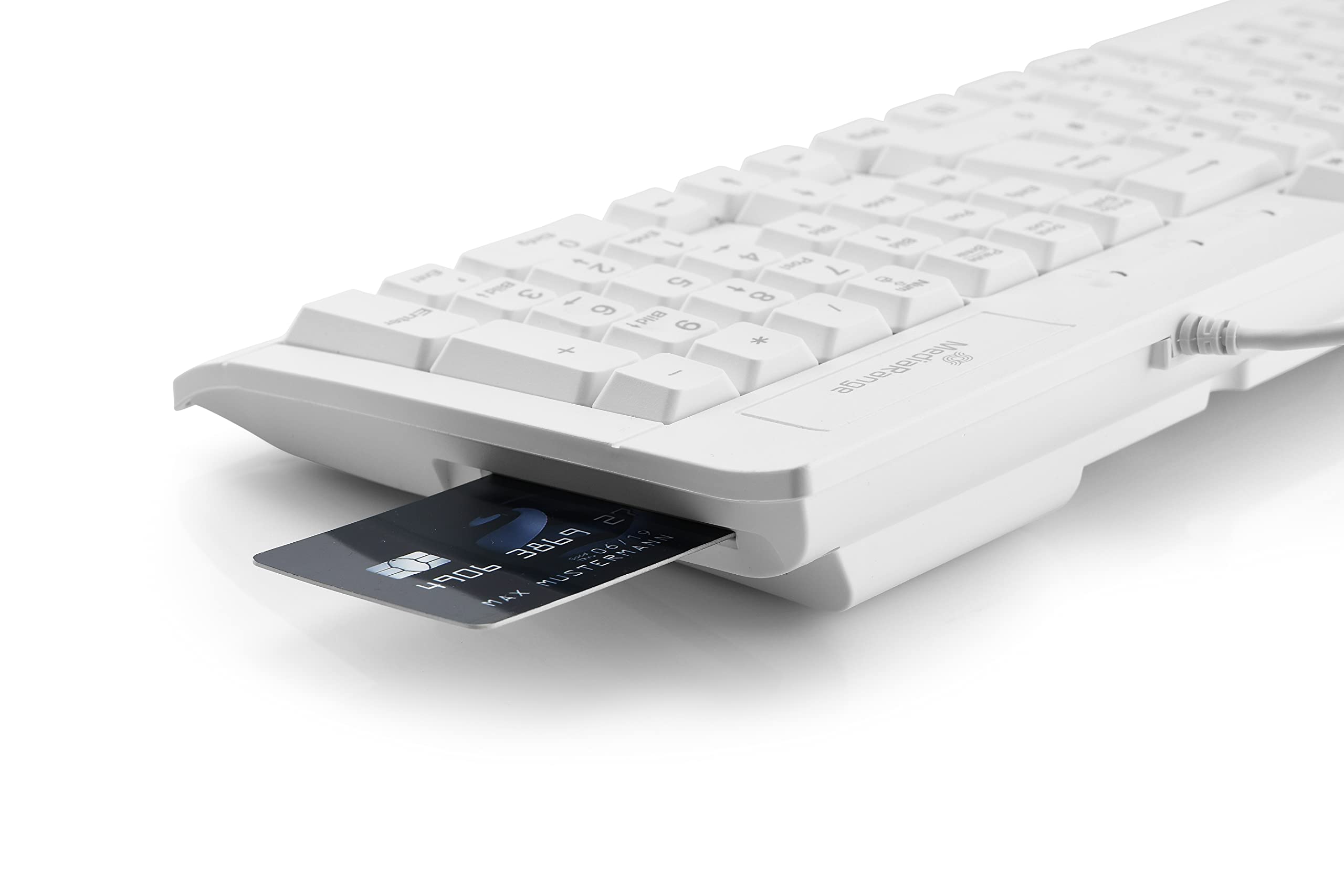 MediaRange - Teclado con cable y lector de tarjetas, color blanco