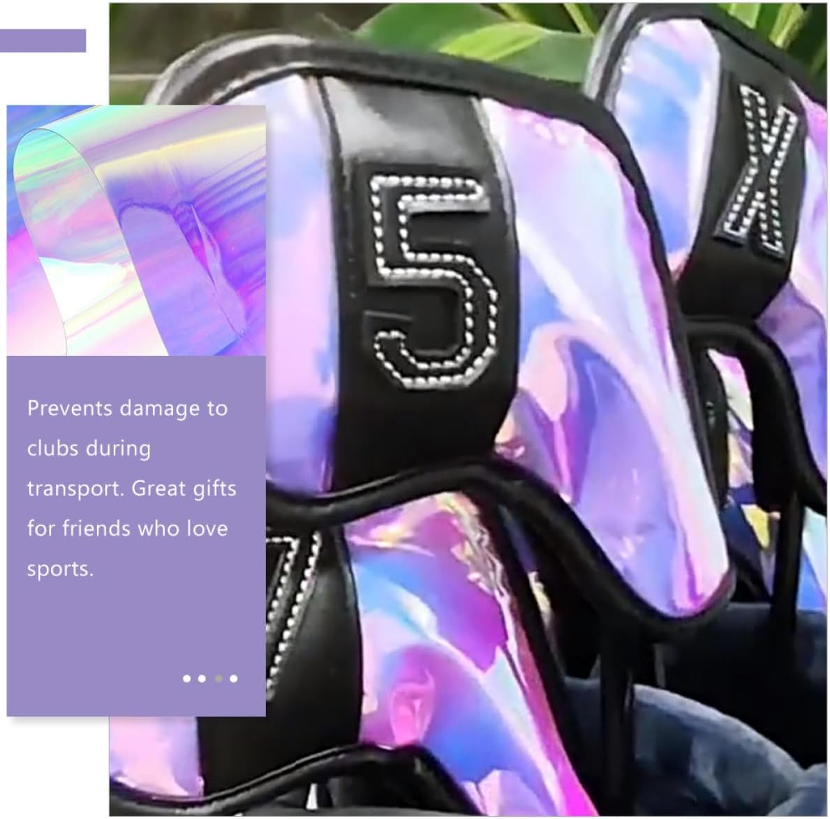 Healifty 10pcs Golf Club Head Covers Set Professional Putter and Iron Covers Iridescent TPU Material for Drivers and Irons for Outdoor Play