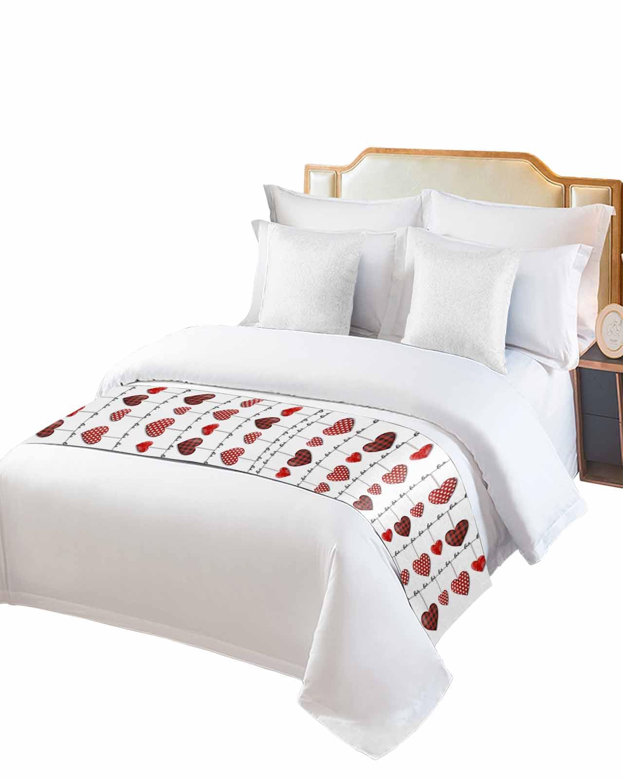 Bed Runner Scarf Valentines Day Red Red Black Buffalo Plaid Polka Dots Love Hearts Bedding Scarf Decorative Bed