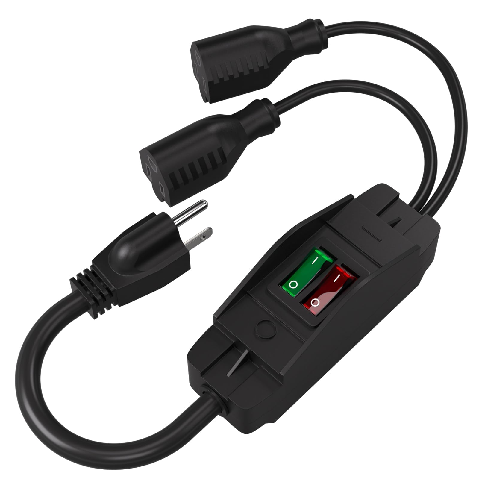 Muelnmey 2-Way 3 Prong Extension Cord with Switch ON/Off, Heavy Duty Outdoor Extension Cord Splitter with One NEMA 5-15P Plug and Two NEMA 5-15R