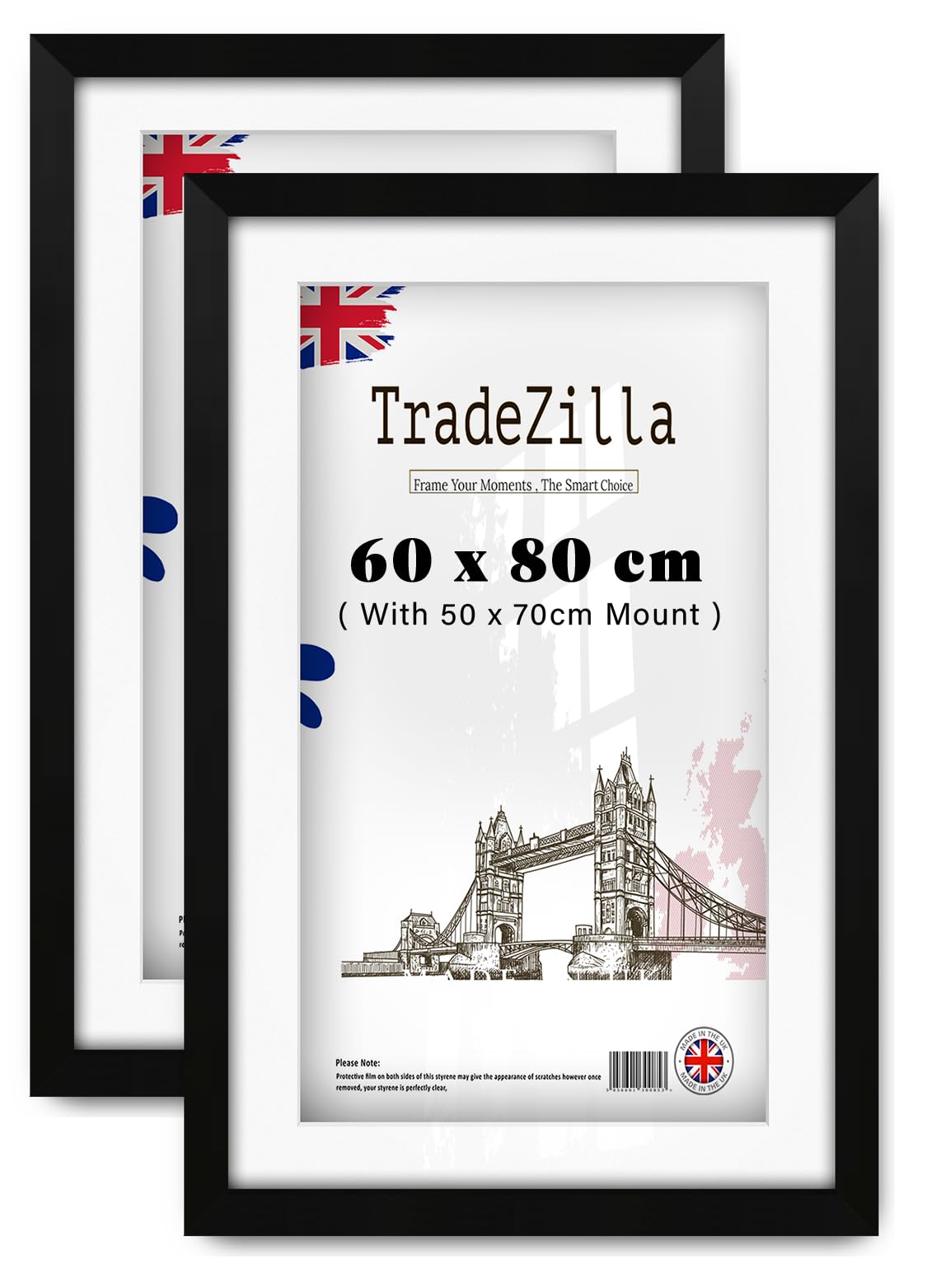 TradeZilla ® pack of 2 Large Matt Black Picture Frame (60 x 80 cm) with 70 x 50 cm White Mount Photo Frame 32 x 24 for Wall Poster 600 x 800 mm [ Matt Black ] — image 1