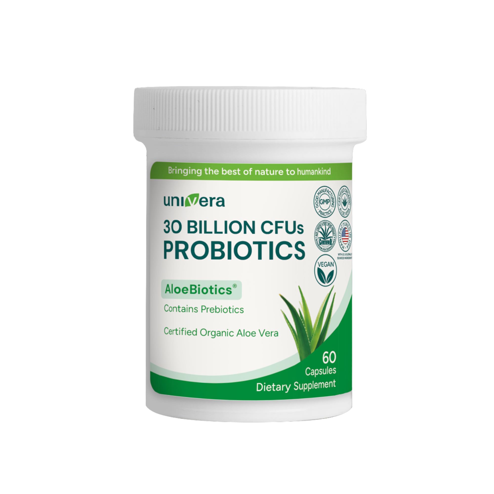 Univera Probiotics for Women, Probiotics and Prebiotics 30 Billion CFUs with Organic Aloe Vera -14 Strains, Digestive Enzymes for Adults - Vegan, AloeBiotics, 60ct.