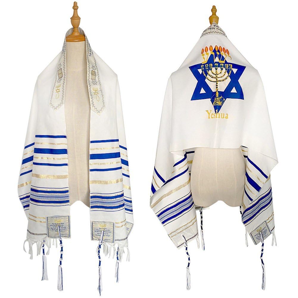Uzztfa Men's Blue Messianic Tallit Prayer Shawl For Wo, Yeshua Light Of The World Prayer Shawl Jewish Prayer Shawl