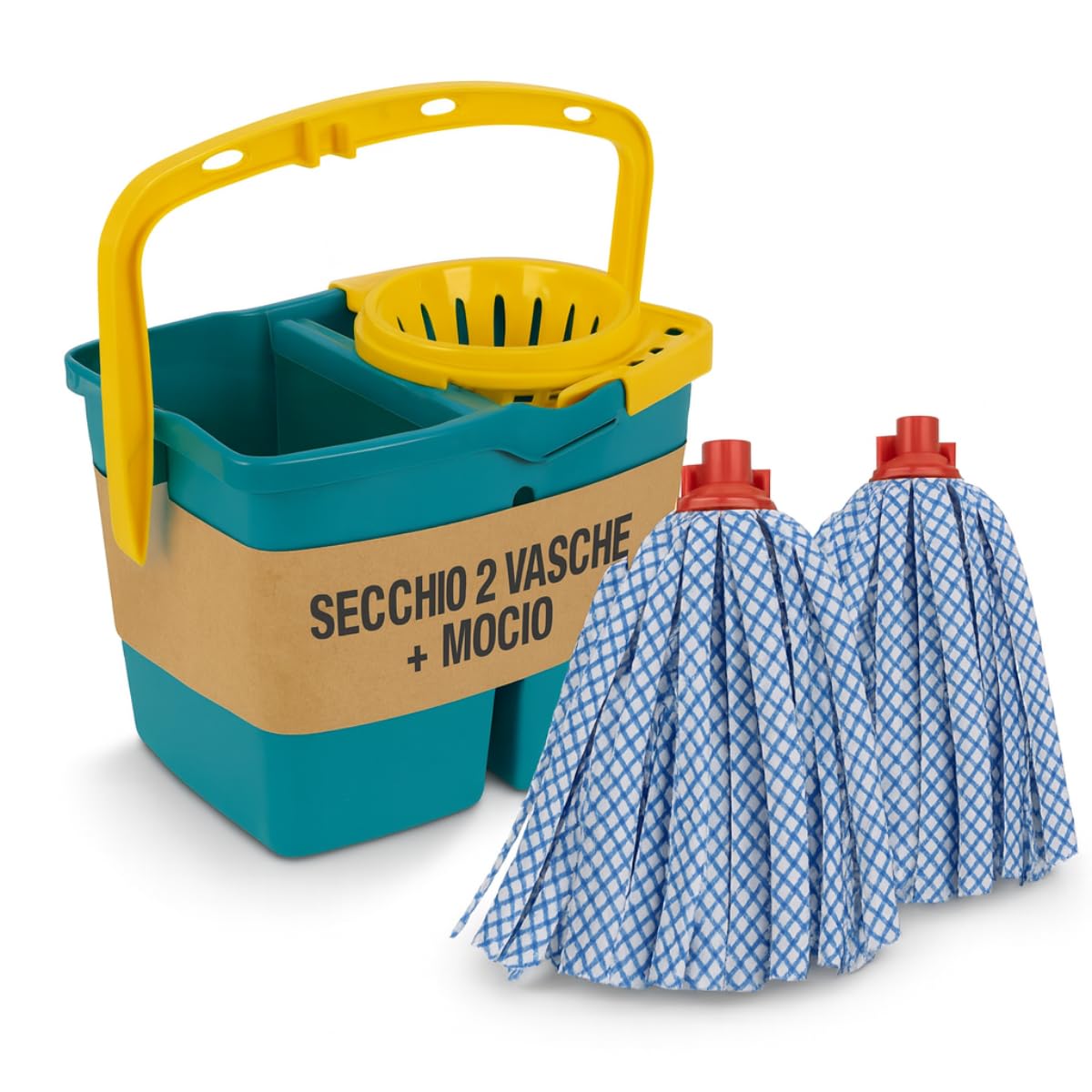 Tomaino - Cubo para fregar suelos con doble cubeta de plástico – Fregona de 7 litros con escurridor – 2 depósitos para agua limpia y sucia (cubo + 2 recambios de micorfibra)