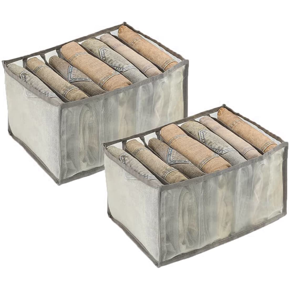 2 PCS Mesh Washable Wardrobe Clothes Organiser with Dividers l 7 Grids Washable Wardrobe Organizer for Space Saving l Strong Foldable Clothes Organizer for T-shirt, Jeans Legging, Skirts, Kid Clothes