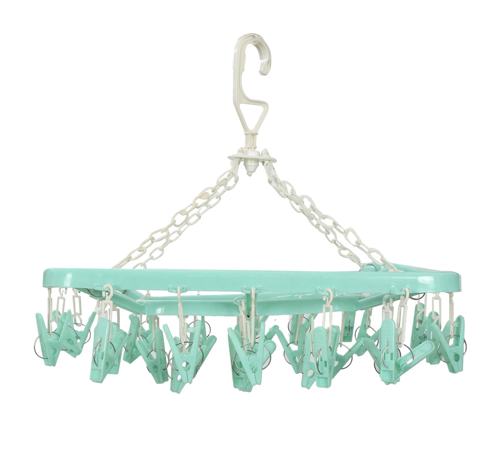 Kuber Industries Cloth Drying Stand Hanger with 32 Clips|Heavy Duty & Strong Plastic Material|Baby Clothes Hanger|Size 40 x 30 x 38CM, Set of 32 Clips (Green)-image-14