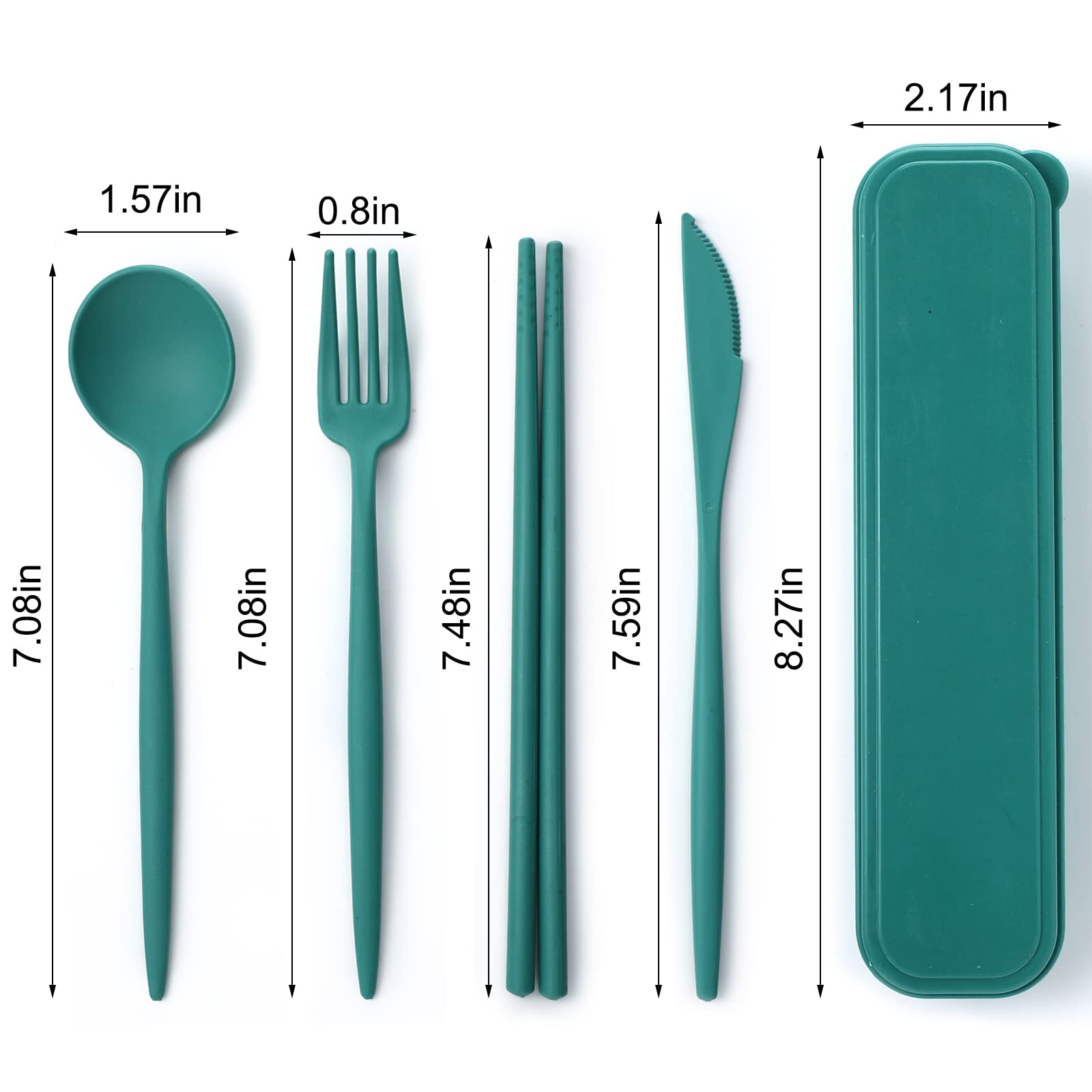 Tessco 12 Sets Reusable Travel Utensils with Case Wheat Straw Portable Cutlery Utensils Set Picnic Flatware Sets Chopsticks Knives Fork and Spoon for Outdoor Kids Lunch Camping, 4 Colors