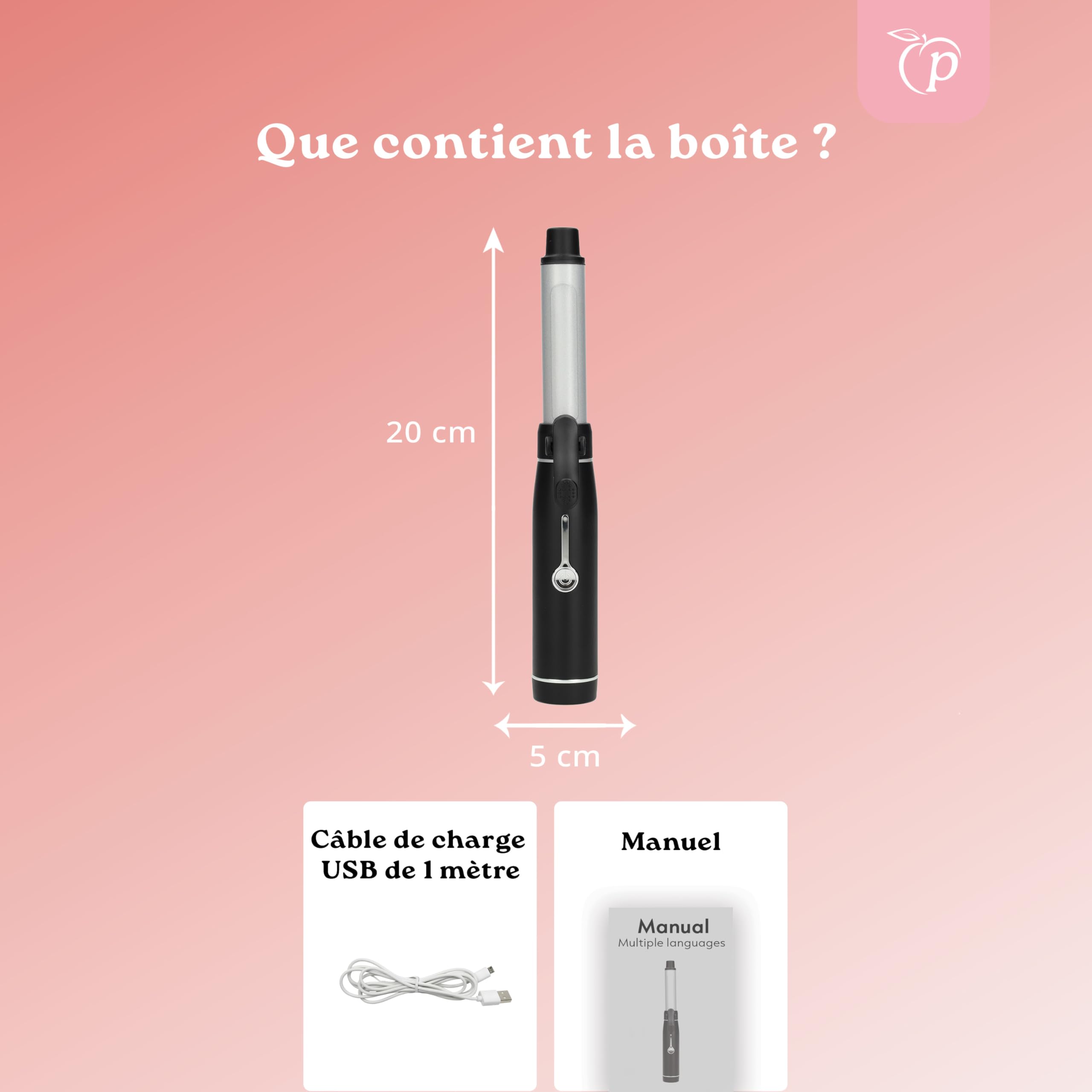 mini Boucleur à cheveux Sans Fil | Fer à Boucler | Fer à friser de voyage | 2 Niveaux de Temperature 160°C-180°C | Boucler Rechargeable USB-C | 20.2x4.8x2.9cm | Noir