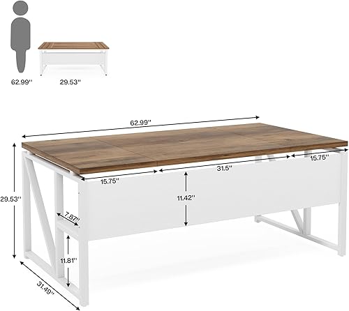 Miniatura 34 de Tribesigns Escritorio simple para computadora de 55 pulgadas, mesa de escritorio de oficina en casa para estación de trabajo, nogal oscuro + patas