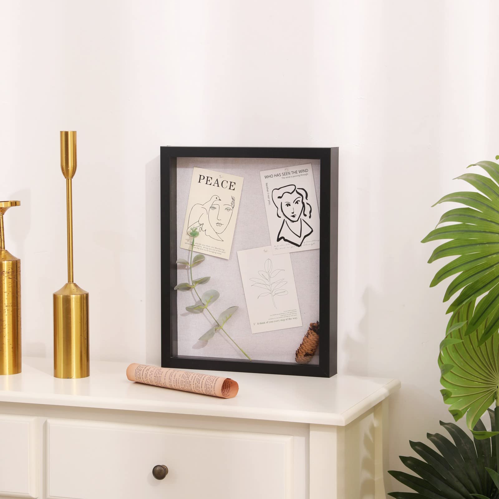 Muzilife 11x14 Shadow Box Picture Frame with Linen Board - Deep Wood & Glass Display Rustic Case Ready to Hang Memorabilia, Pins, Awards, Medals, Wedding, Tickets, and Photos, Black