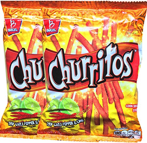 Barcel Churritos Chilli Pepper & Lime Corn Snack Sticks Net Wt. 4 Oz Baggies Snack Care Package for College, Military, Sports (Red Chilli Pepper & Lime, 2)