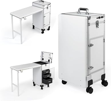 Portable Nail Desk, Foldable Manicure Table with Storage Drawers
