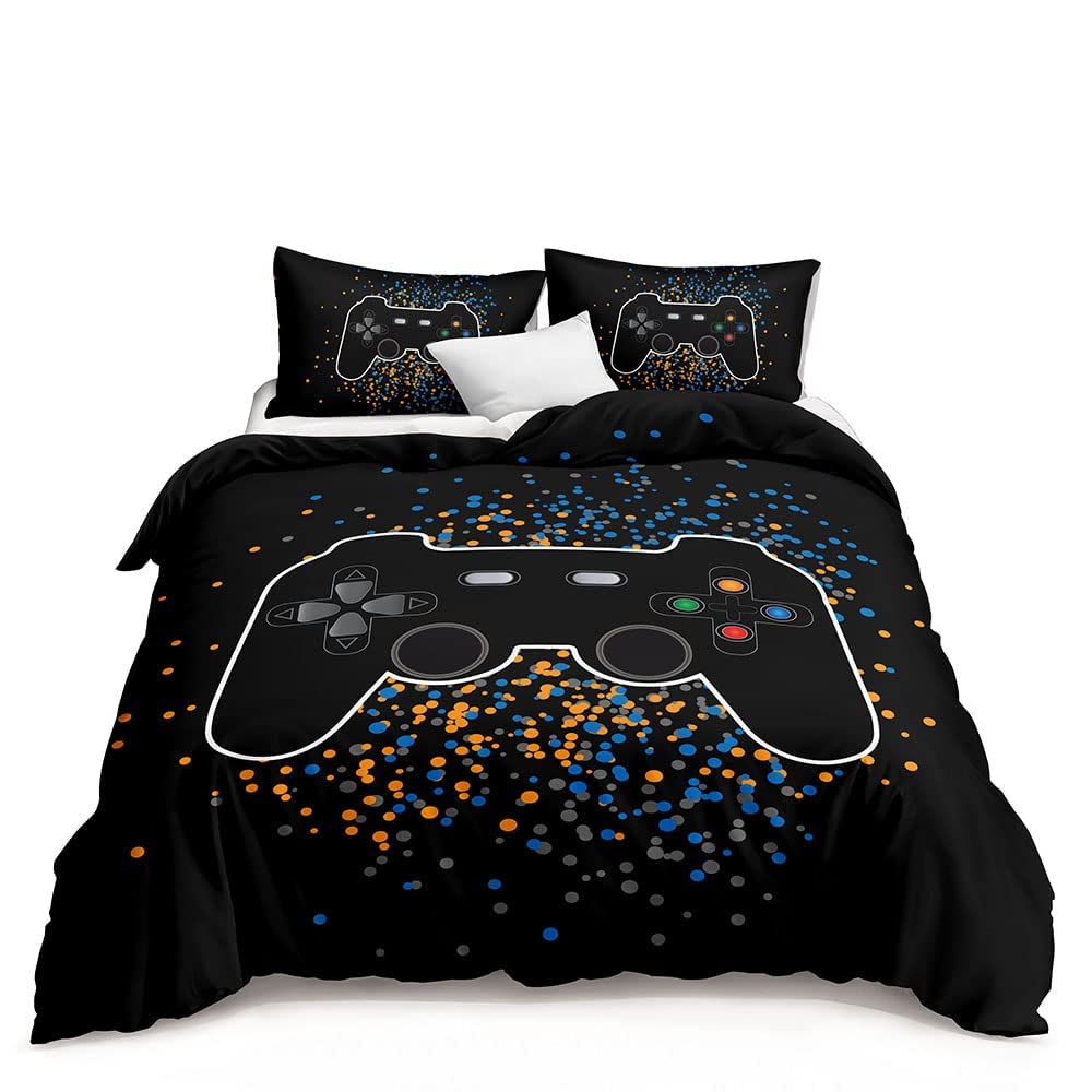 Lunoroey Gaming Bedding Set for Boys Girls Game Duvet Cover King Size for Teens Kids Men Gaming Comforter Cover Gamepad Home Decor Player 1 Duvet Cover and 2 Pillow Shams Black — image 1