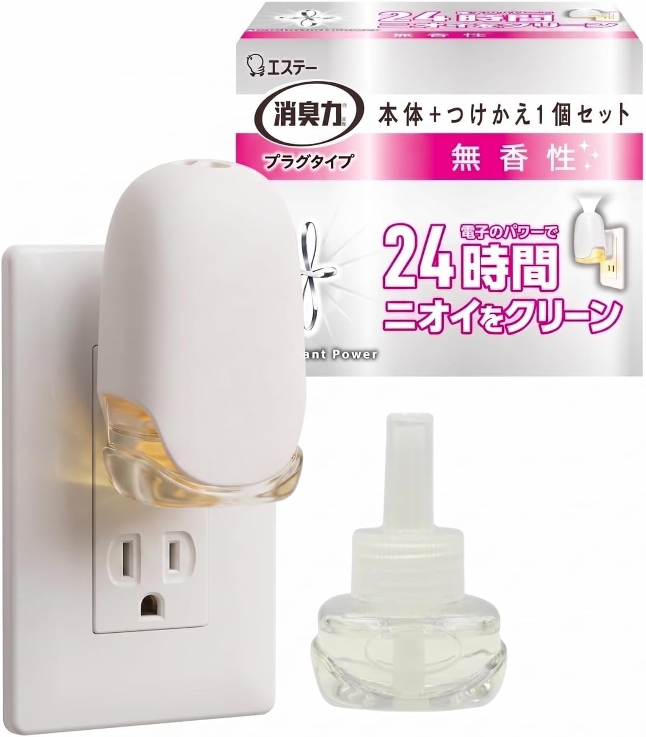 消臭力 プラグタイプ (コンセント式) 部屋用 トイレ用 無香性 本体+つけかえ1個セット 40mL 部屋 玄関 リビング トイレ 消臭剤 消臭 芳香剤