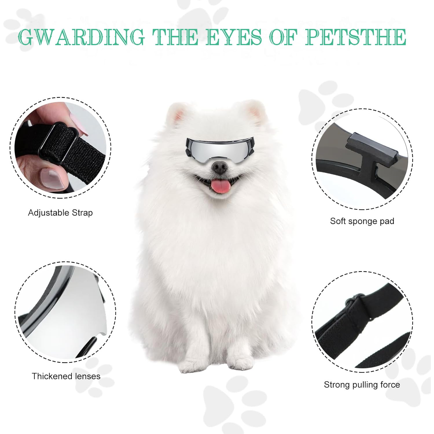 Hundebrille für kleine Rassen, UV-Schutz, Winddicht, Augenschutz, Haustier-Sonnenbrille mit verstellbaren Riemen, zum Autofahren/Outdoor-Aktivitäten (Silber)