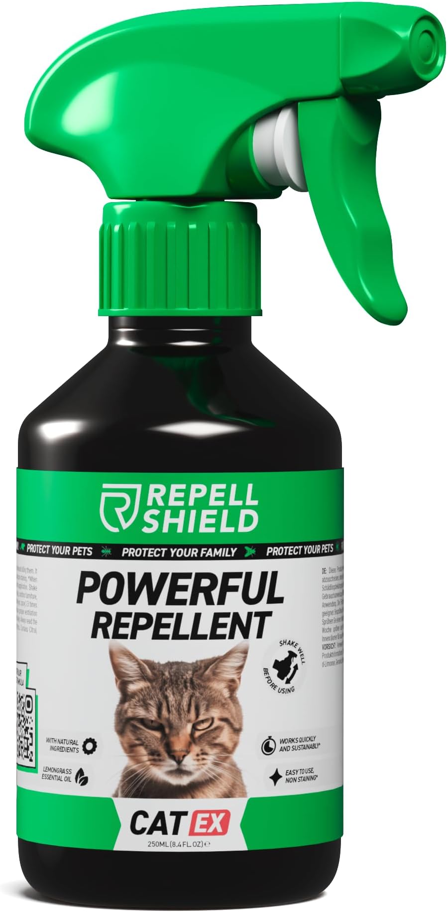 Cat Repellent Spray - Natural Citronella Oil, Pet-Safe, Non-Toxic, High Efficiency Animal Control for Homes, Lemon Scented, Versatile Indoors & Outdoors - Responsible Deterrence, 250ml