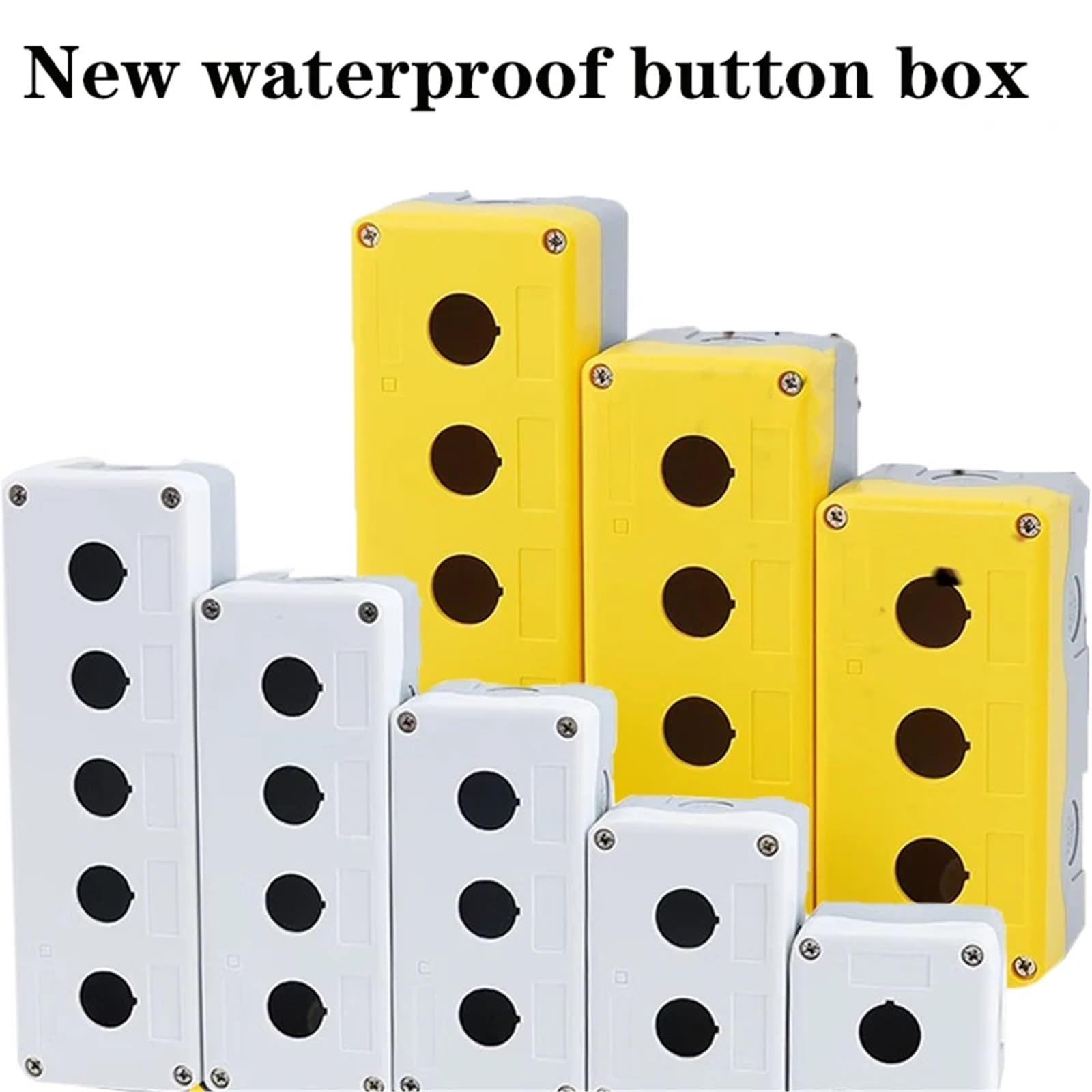 20 piezas de caja de control de interruptor de botón impermeable 12345 agujero de emergencia perilla indicador luz ampliada distancia del agujero de la caja de plástico 22 mm (amarillo)