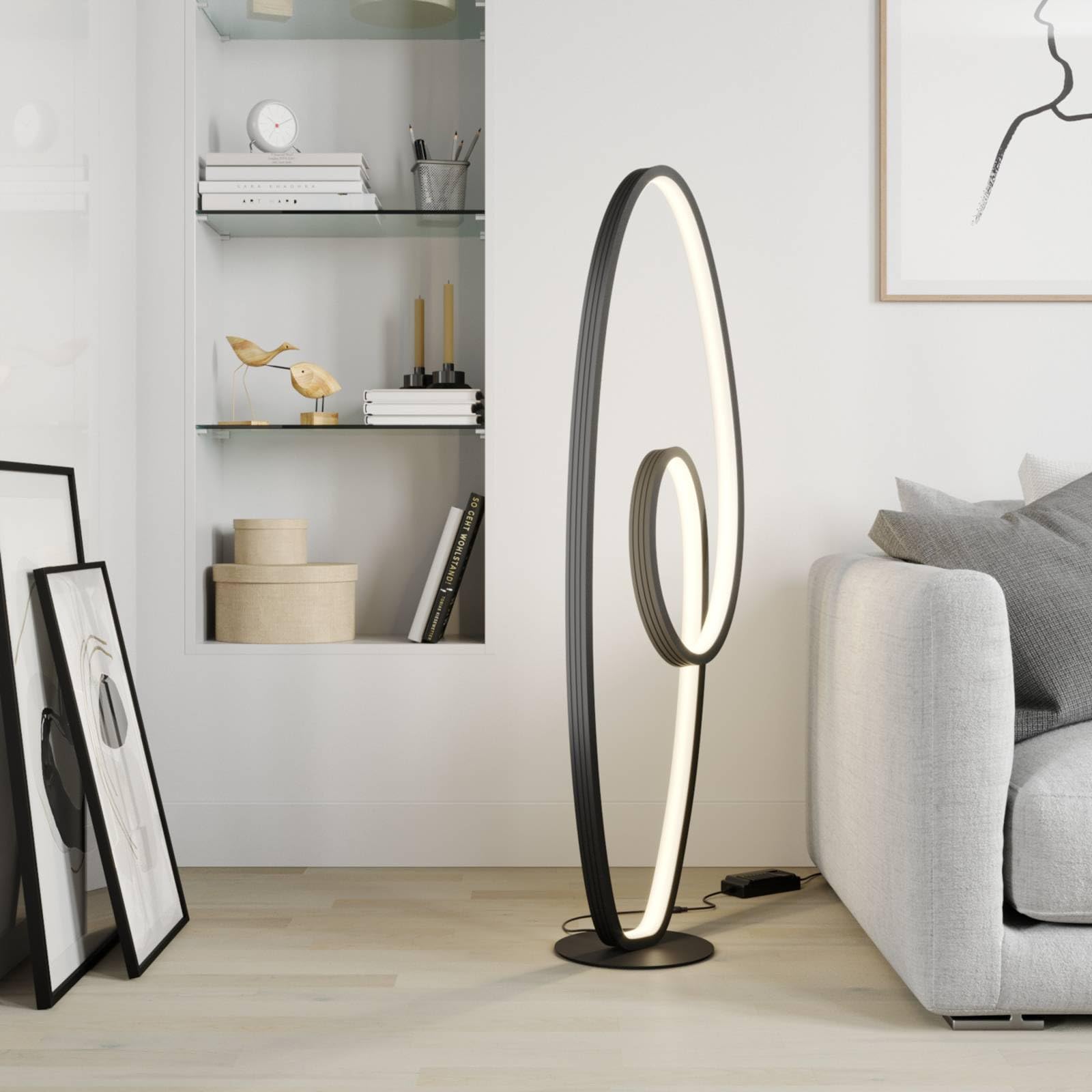 LED Lámpara de pie 'Bronwyn' (Moderno) en Negro hecho de Aluminio e.o. para Salón & Comedor (1 llama,) de Lucande | lámpara de pie LED