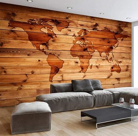 Amazon リビングルームの壁紙3d 木の板のヴィンテージの世界地図 ステッカー 壁壁画 自己粘着デカール ウォールアートステッカー リビングルーム ベッドルーム ワードローブ 廊下 窓 Diy 背景用 140x70 Cm 壁紙