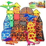 Coodoo Dinosaur Toys Magnetic Tiles Lava Dinosaur World Set - Magnetic Blocks Building for Kids 3-5 5-7 Girls Boys Toy Age 4-6 6-8, Classroom Must Haves Toddler Sensory for 3+ Year Old Kids Toys