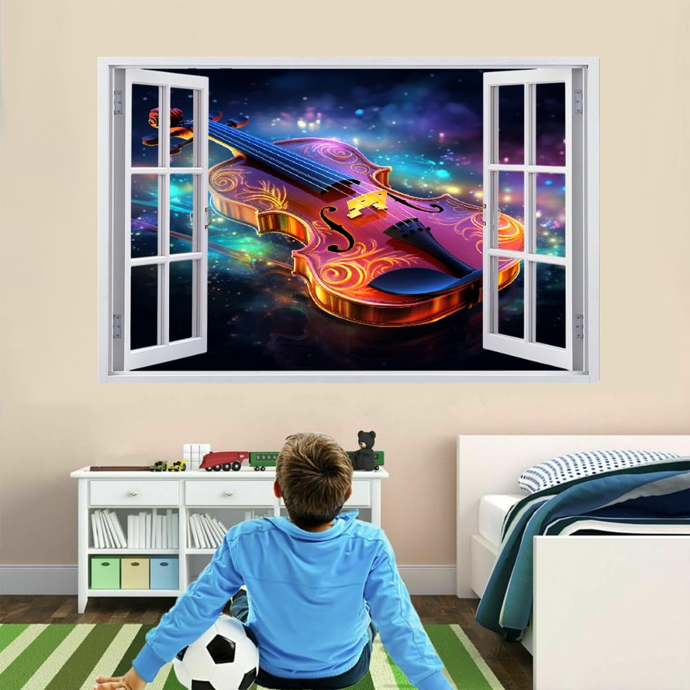 Decalcomanie da muro Art 3D Fracassato Chitarra Adesivi murali removibili Arte Astratta Carta da parati Camera da letto autoadesivo per ragazze Camera da letto Nursery Home Decor Gift