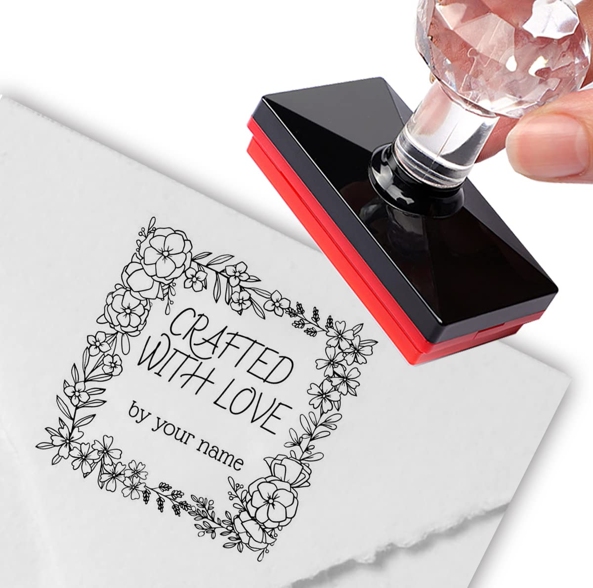Custom Stamp Personalized Stamp Hand Drawn Floral Square Crafted with Love Return Address Labels Forever Stamps (Style 5)
