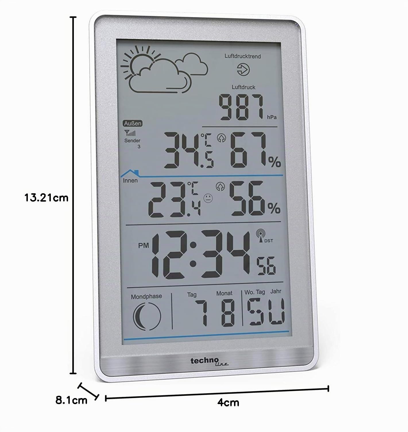 Stazione meteorologica wireless WS9218 con trasmettitore esterno TX106-TH, temperatura interna, temperatura esterna, umidità, pressione atmosferica, previsioni