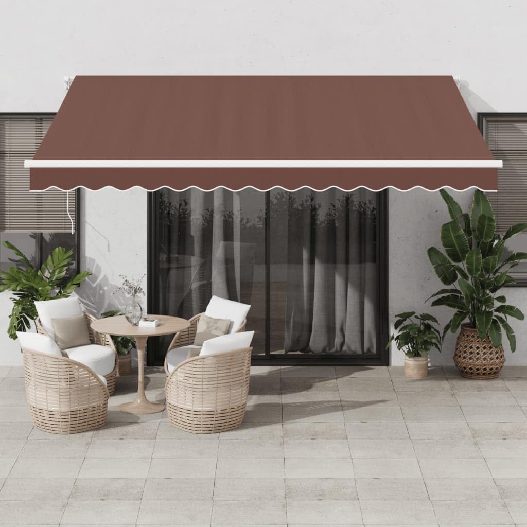 Festnight Store Banne Motorisé 4x3,5 Store banne Electrique avec Télécommande Auvent Rétractable à Bras Repliable pour Balcons Terrasse et Jardin-Marron et blanc-400 x 350 cm