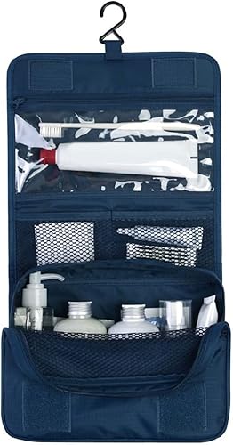 Bolsas de aseo personal, neceser colgante, bolsa de cosméticos, bolsa de maquillaje plegable con gancho y bolsa de mano, color azul marino