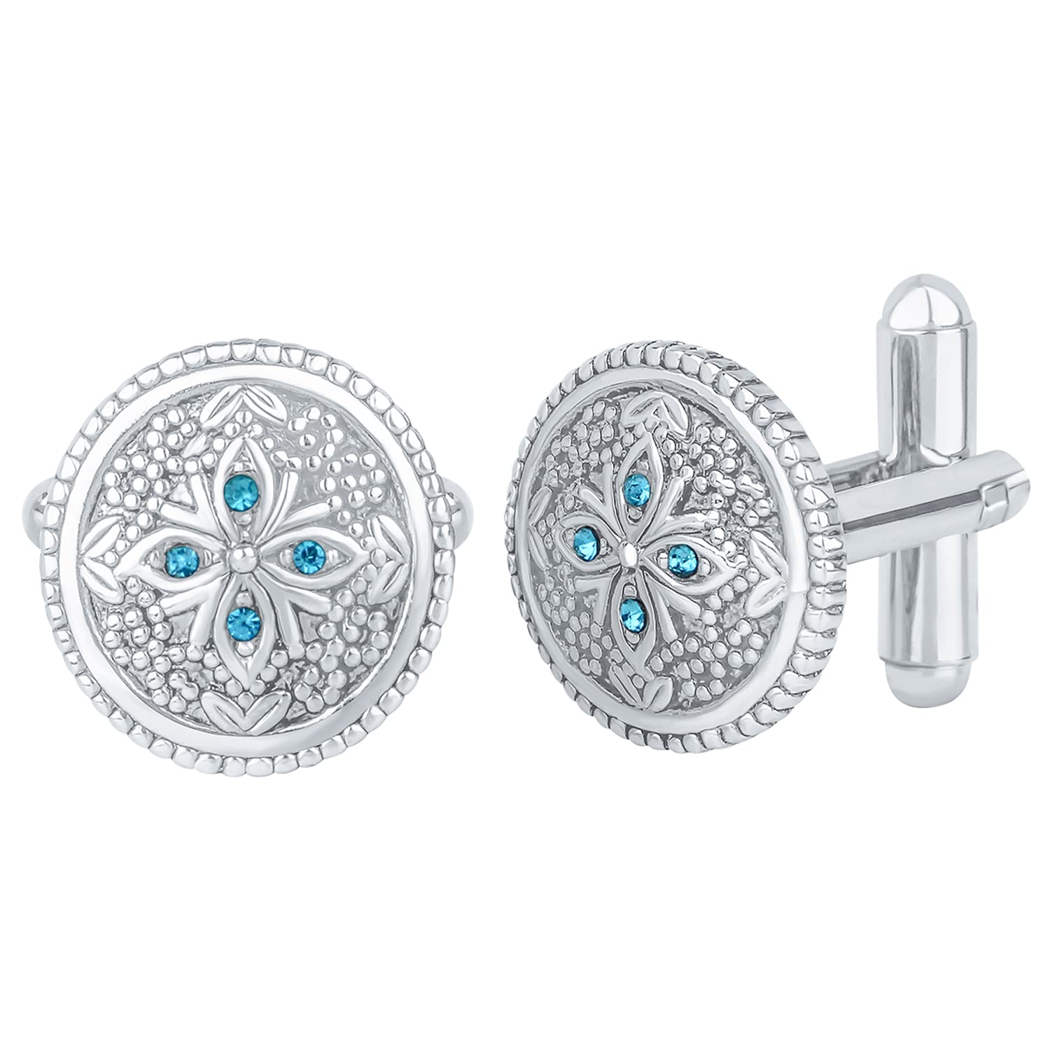 Mahi Solitaire Blue Crystal Silver Plated Floral Cufflink for Mens and Boys (CL1100542RBlu) (B09SHW1RR8) Amazon Price History, Amazon Price Tracker