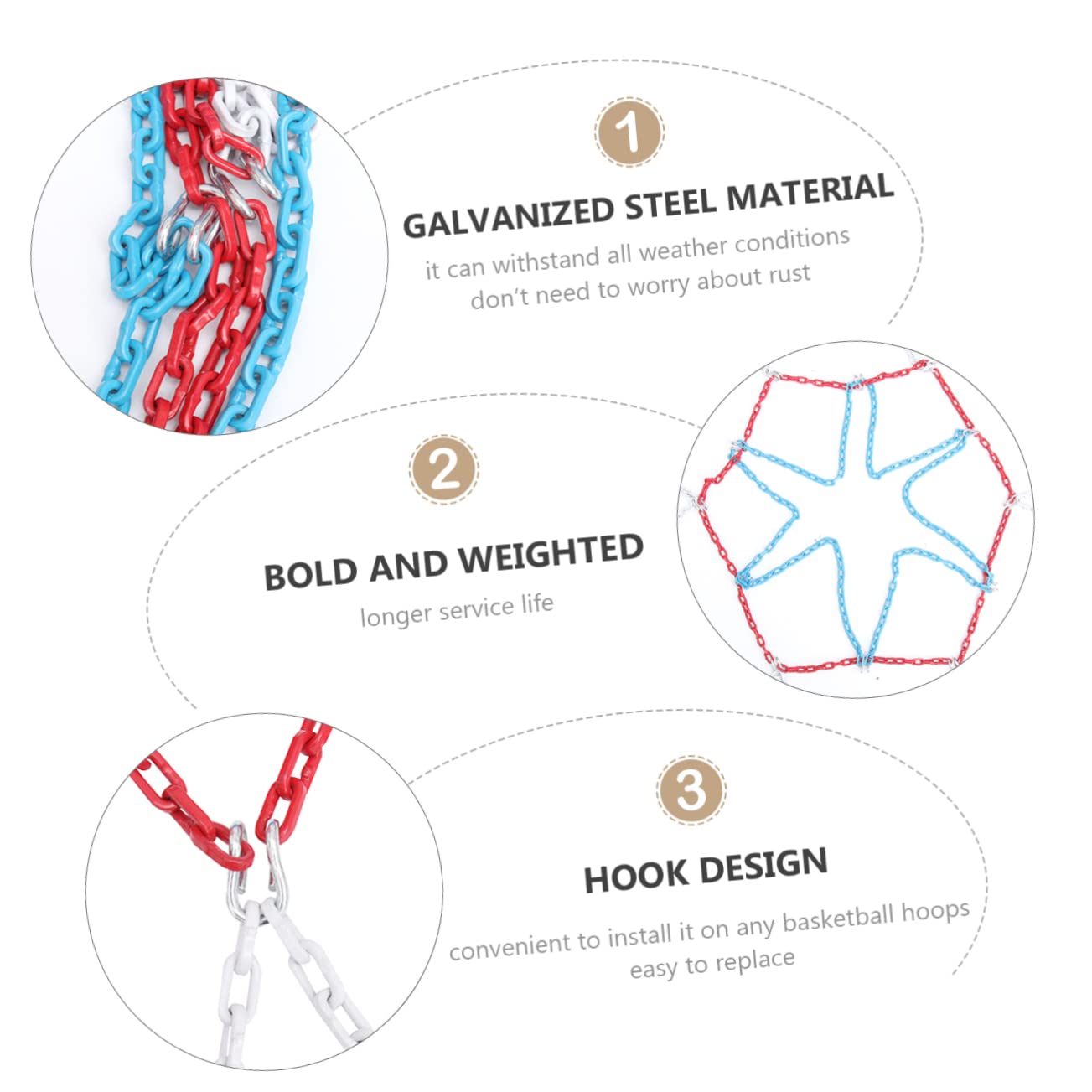 BESPORTBLE 12 3 Galvanized Manganese Steel Chain Basketball Net Strong Durable Buckles Design Color Options for Standard Hoops Indoor and Outdoor Basketball Courts