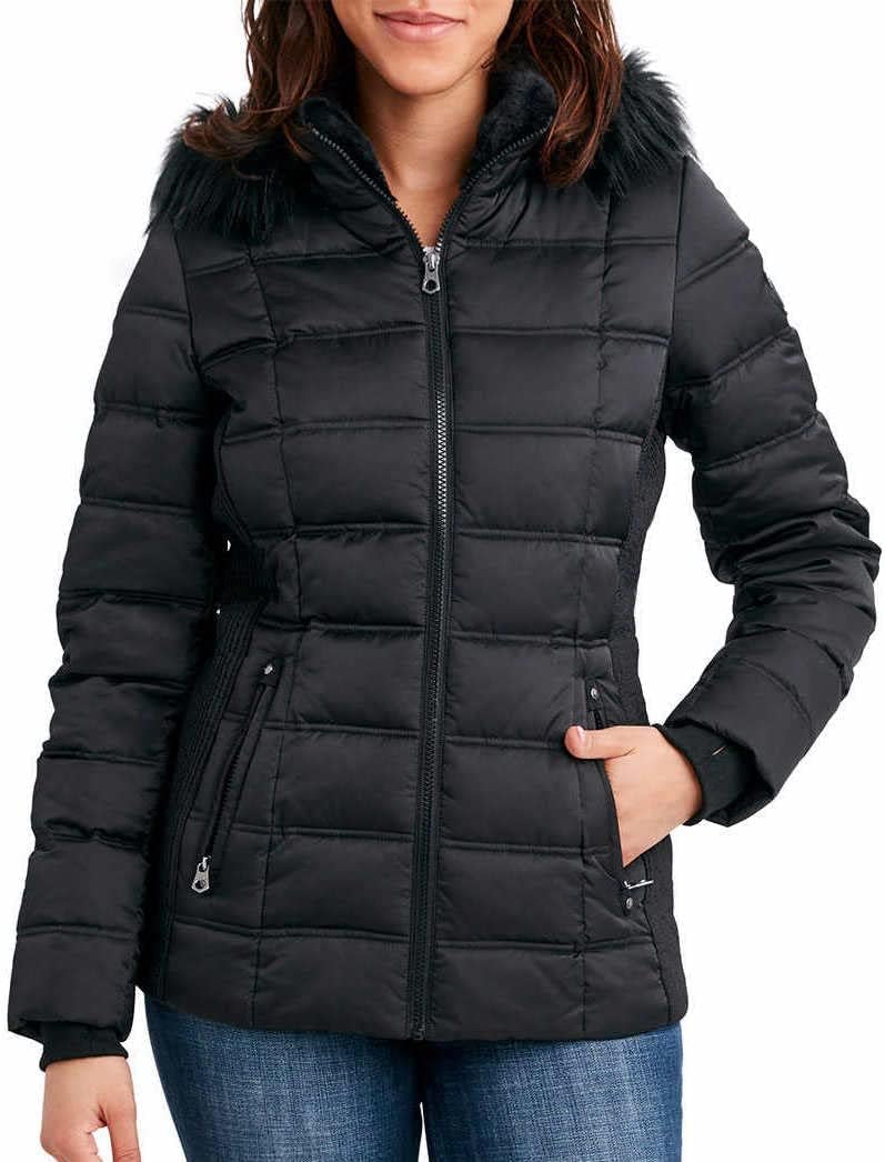 Nautica Womens Faux Fur Trim Hooded Midweight Puffer Jacket