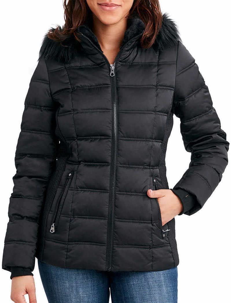 Nautica Womens Faux Fur Trim Hooded Midweight Puffer Jacket