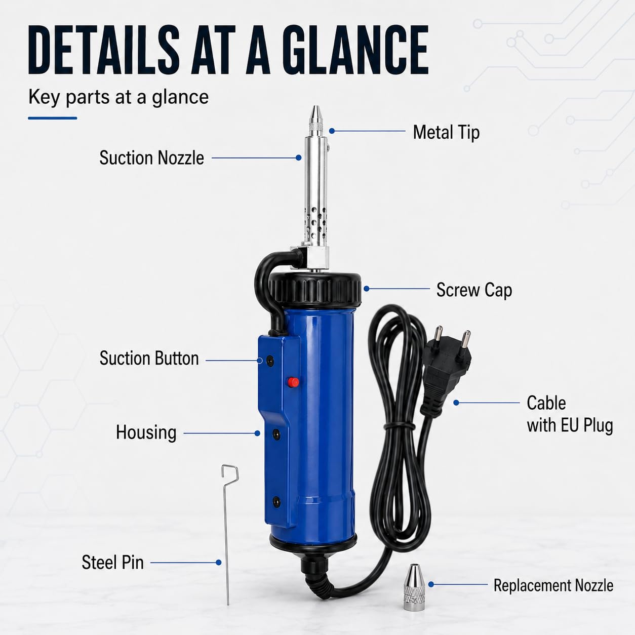 Pistola de Bomba Desoldadora, 30W ADT-3 Bomba Desoldador Ventosa Soldadura por Vacío Eléctrica Completamente Automáticapara para Desoldadura de Agujero Pasante, Enchufe Europeo 250V