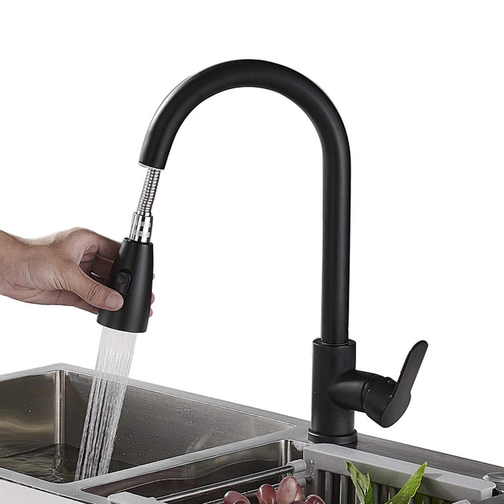 Grifo de cocina extensible negro con boquilla giratoria de dos modos 8