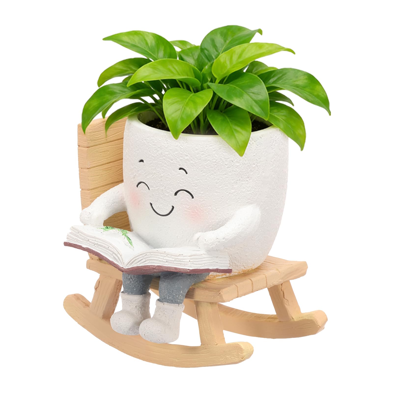 Ghshanog Smily Face Planter Pot, Cute Rocking Chair Pots, Resin Head Flower Pots with Drainage Hole,Funny Face Succulent Pot for Mother, Women, Teacher, Appreciation, Christmas(Style 1)