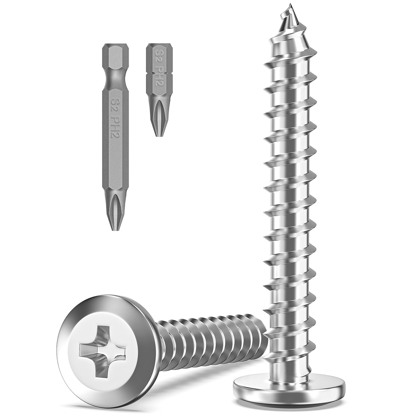 Boltmax 20 Stück Holzschrauben M5 x 35mm, Blechschrauben Edelstahl A2 V2A Schrauben, Flachkopfschrauben Kreuzschlitz Selbstschneidende Schrauben Vollgewinde mit Bit für Holz & Metall
