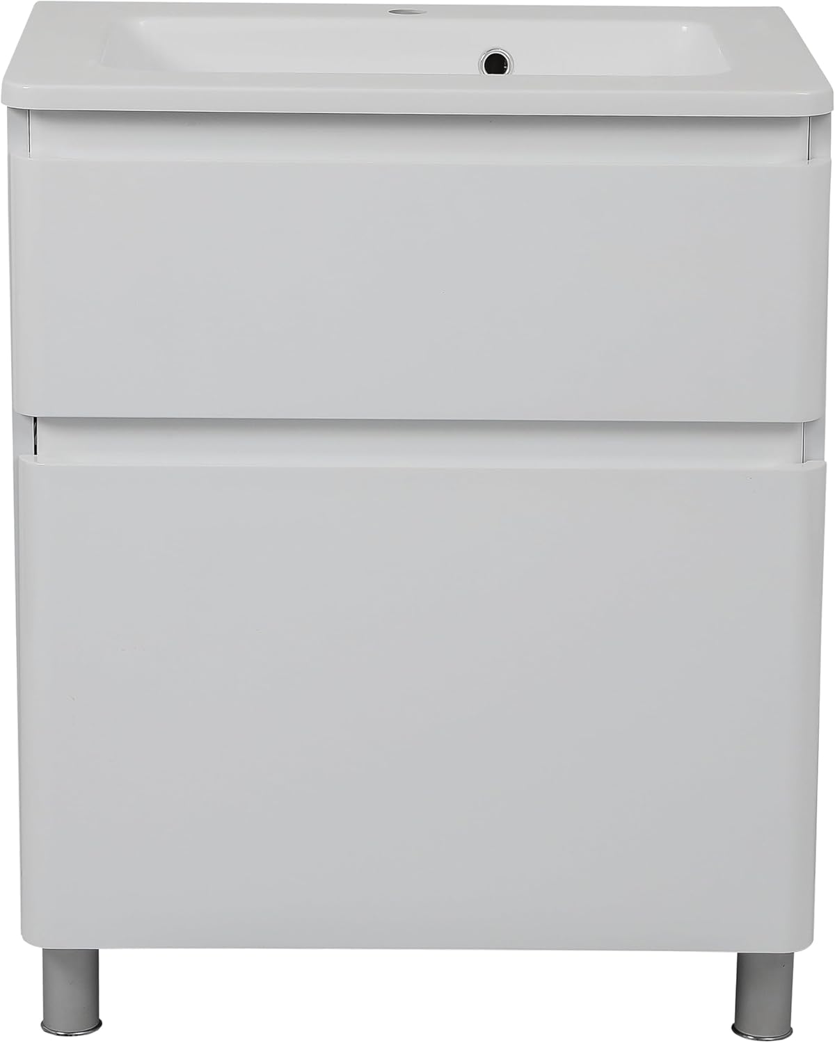 Modern Free Standing Bathroom Vanity with Washbasin | Comfort White High Gloss Mirror | Non-Toxic Fire-Resistant MDF-64 (32+32)-Omega Mirror 24"