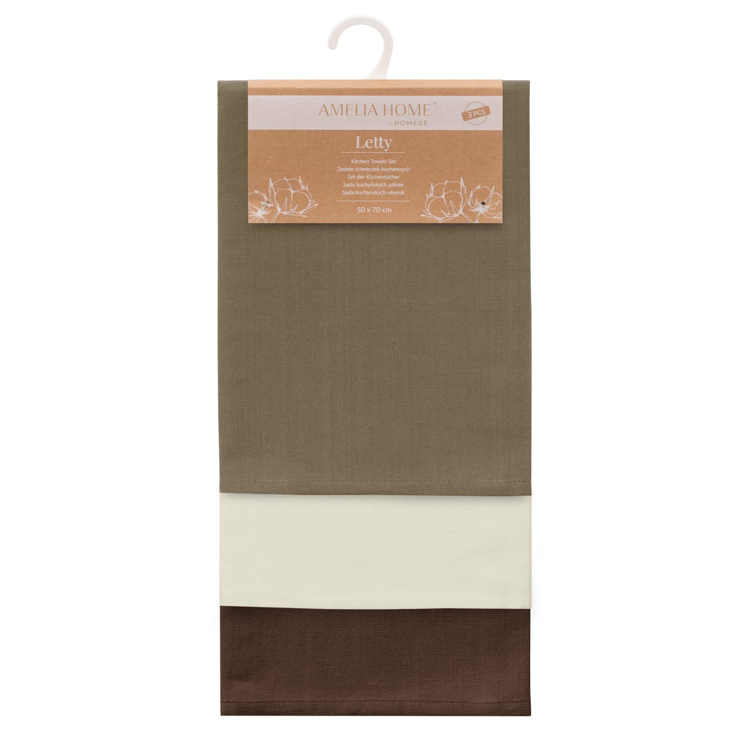 3 Torchons De Cuisine Coton Beige-marron - Essuie-tout Réutilisable Absorbant Et Stylé
