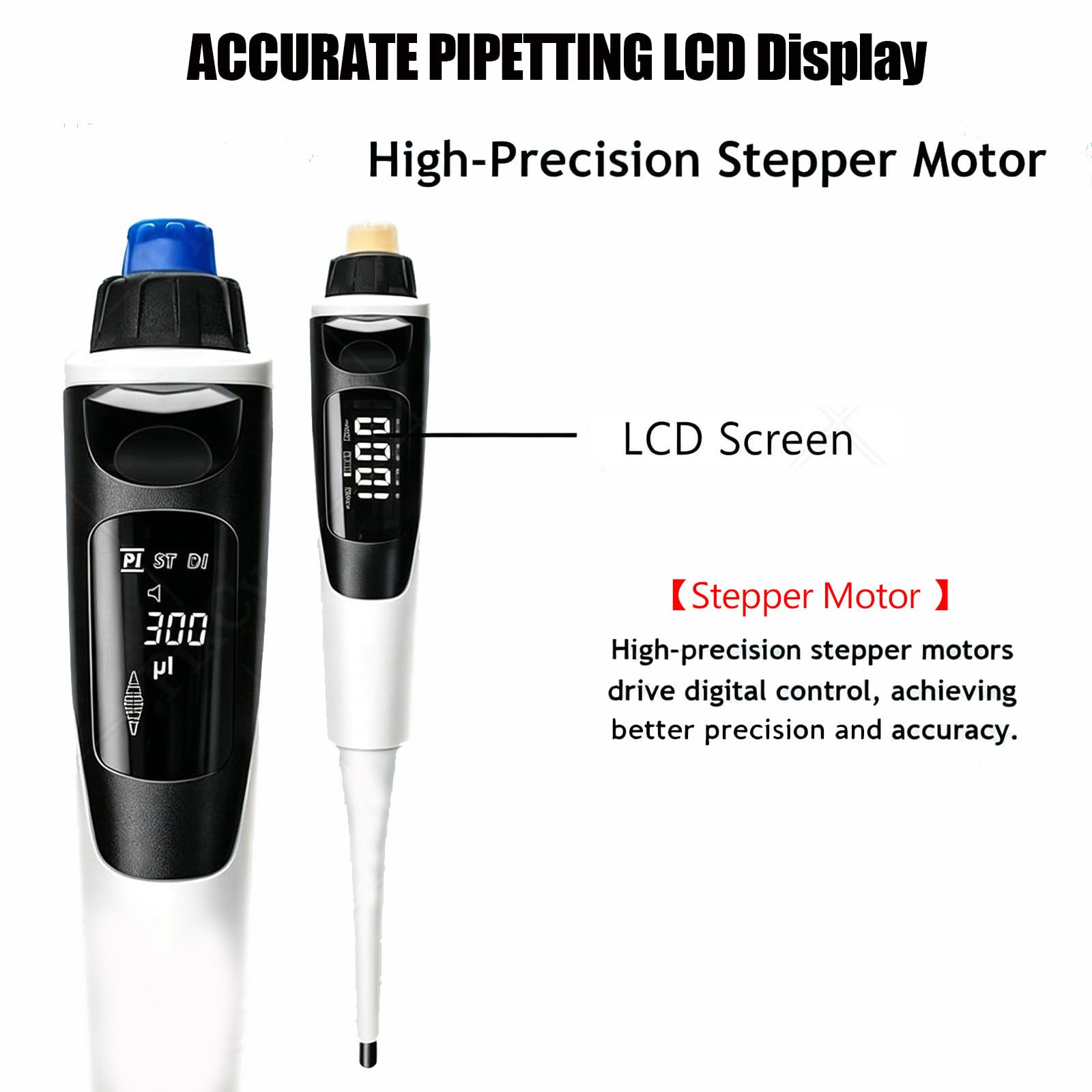 Multifunktionale elektronische Pipette, verstellbar 0,5-10µl mit Universalspitze & autoklavierbarem Kolben, ISO kalibriert zum Pipettieren, Mischen und Verdünnen